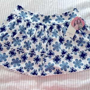 BNWT Aguabendita x Target blue and white floral tiered skirt